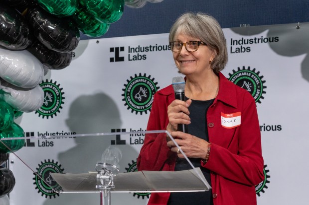 Connie Wachala, a Highland resident, speaks at Northwest Indiana's Sustainable Steel Cohort graduation Oct. 5. The cohort helped education Northwest Indiana residents on sustainable steel practices.