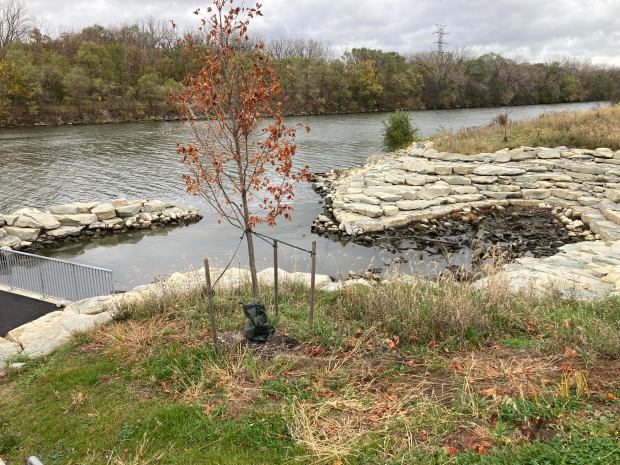 A stormwater diversion channel in Robbins empties into the Calumet Sag Channel Oct. 31, 2024. (Mike Nolan / Daily Southtown)