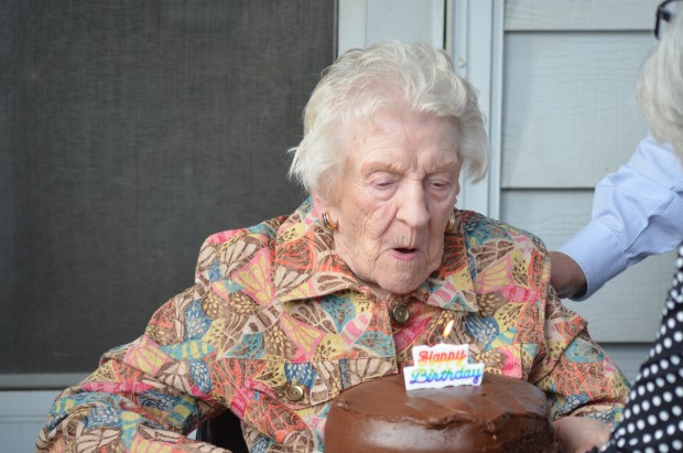 Mary Cantway, who moved to Homewood around 70 years ago, blows out a candle on a birthday cake on Monday as she celebrated turning 110 years old. According to the Gerontology Research Group, there were only 310 known people in the world as of Monday who were 110 or older. (Jeff Vorva/Daily Southtown)