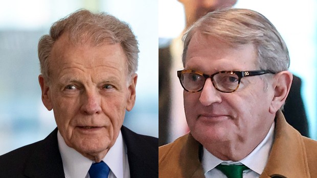 Michael Madigan, 82, left, former speaker of the Illinois House and head of the state Democratic Party, and his longtime confidant, ex-lobbyist Michael McClain, 77, are charged in a 23-count superseding indictment filed in Oct. 2022 with racketeering conspiracy and a host of other crimes. (Brian Cassella and Chris Sweda/Chicago Tribune)