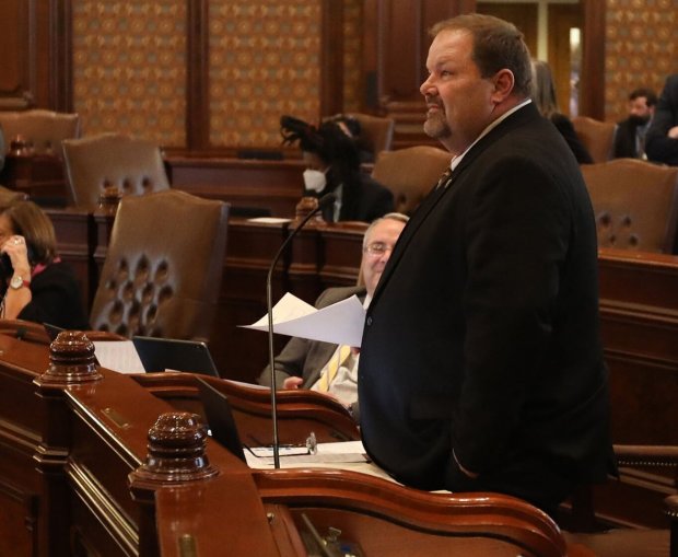 State Sen. Patrick Joyce stands during a session at the Illinois State Capitol building in Springfield on April 7, 2022. (Antonio Perez/Chicago Tribune)