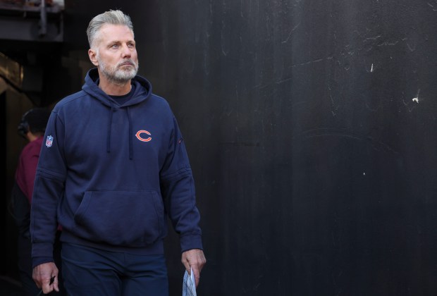 Bears coach Matt Eberflus takes the field on Oct. 27, 2024, at Northwest Stadium in Landover, Maryland. (Brian Cassella/Chicago Tribune)