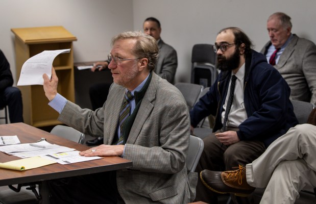 Andrew Finko speaks during a meeting of the Chicago Electoral Board on Jan. 23, 2024, at the Chicago Board of Elections at the Dunne Cook County Office Building. (Vincent Alban/Chicago Tribune)