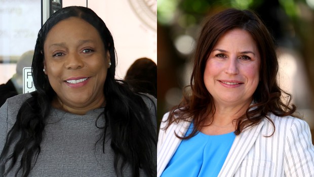 Cook County Clerk candidates Democrat Monica Gordon, left, and Republican Michelle Pennington in 2024. (Stacey Wescott and Antonio Perez/Chicago Tribune)