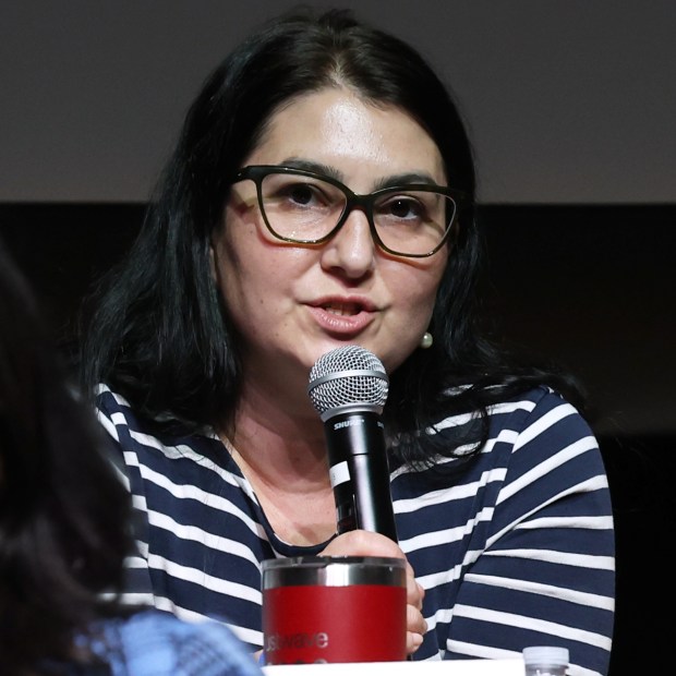 Chicago School Board candidate Carmen Gioiosa (District 4) speaks during a candidate forum at the Harold Washington Library Center in Chicago on Oct. 22, 2024. (Terrence Antonio James/Chicago Tribune)