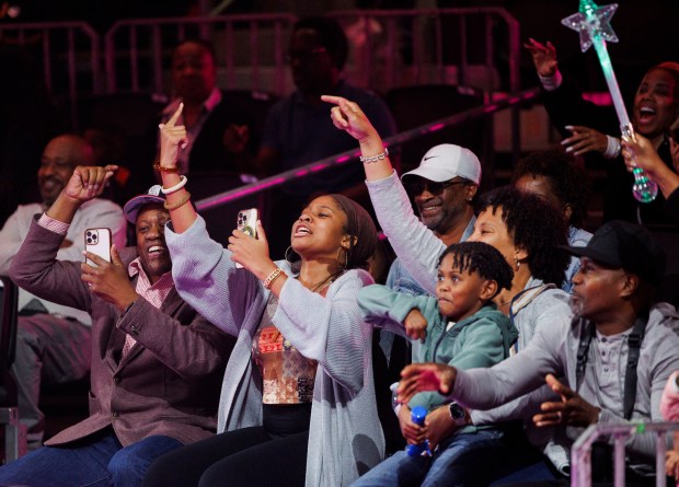 Audience members cheer as UniverSoul Circus performs in Washington Park, Oct. 2, 2024, in Chicago. (Armando L. Sanchez/Chicago Tribune)