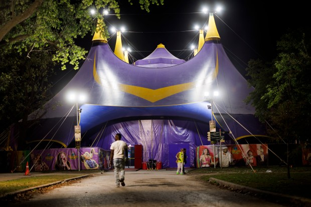 UniverSoul Circus' big top tent at Washington Park, Oct. 2, 2024, in Chicago. (Armando L. Sanchez/Chicago Tribune)