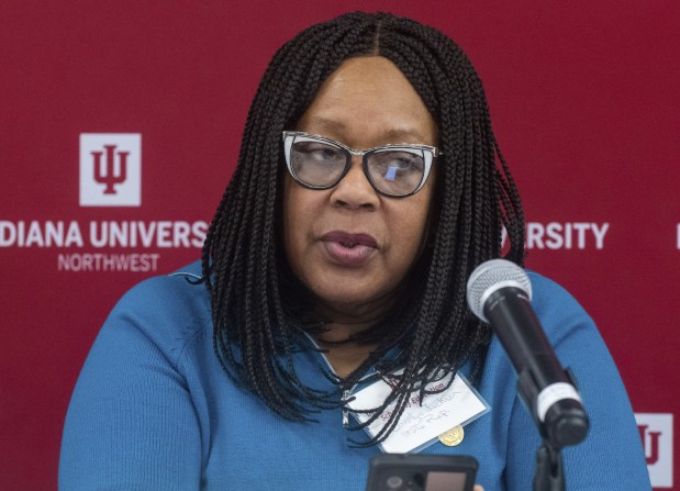 State Rep. Carolyn Jackson, D-Hammond speaks during the 2023 NWI School Superintendent Forum at Indiana University Northwest in Gary, Indiana Friday Feb. 24, 2023. (Andy Lavalley for the Post-Tribune)