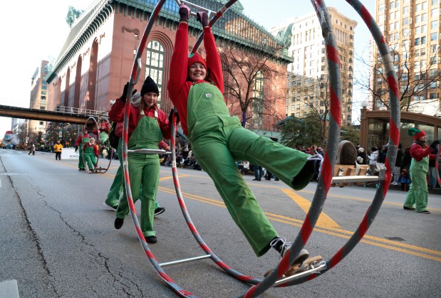 Performers in the 89th annual Chicago Thanksgiving Parade on Nov. 23, 2023, on State Street in Chicago. (Antonio Perez/Chicago Tribune)