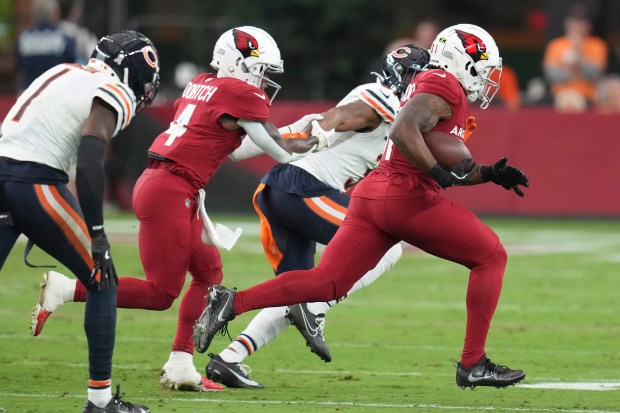 Cardinals running back Emari Demercado breaks free for a touchdown against the Bears during the first half on Nov. 3, 2024, in Glendale, Ariz. (AP Photo/Ross D. Franklin)