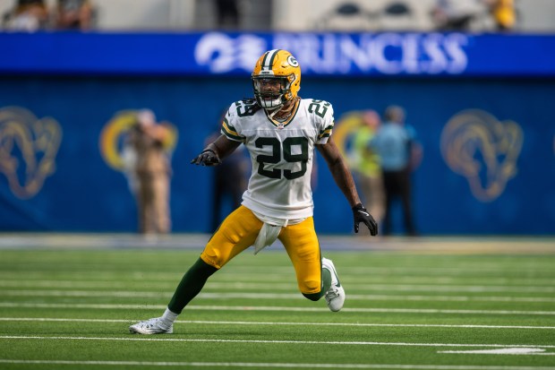 Packers safety Xavier McKinney (29) runs during an NFL football game against the Los Angeles Rams, Sunday, Oct. 6, 2024, in Inglewood, Calif. (AP Photo/Kyusung Gong)