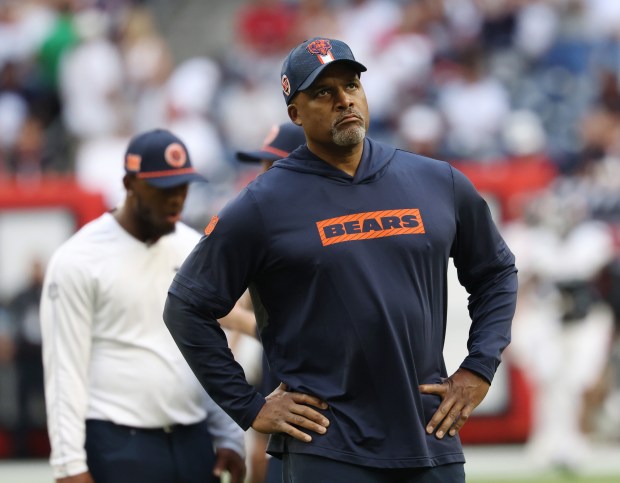 Bears defensive coordinator Eric Washington stands on the field before a game against the Texans at NRG Stadium on Sept. 15, 2024, in Houston. (John J. Kim/Chicago Tribune)