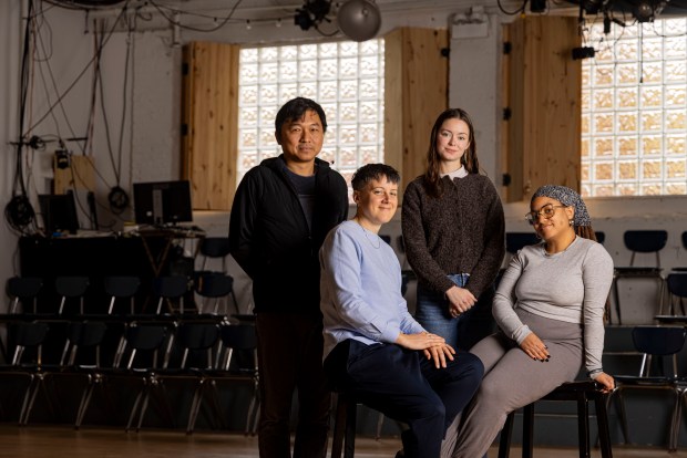 The Links Hall team of Giau Truong, SK Kerastas, Dana Pepowski and Aaliyah Christina in the performance space in Chicago on Nov. 6, 2024. (Brian Cassella/Chicago Tribune)