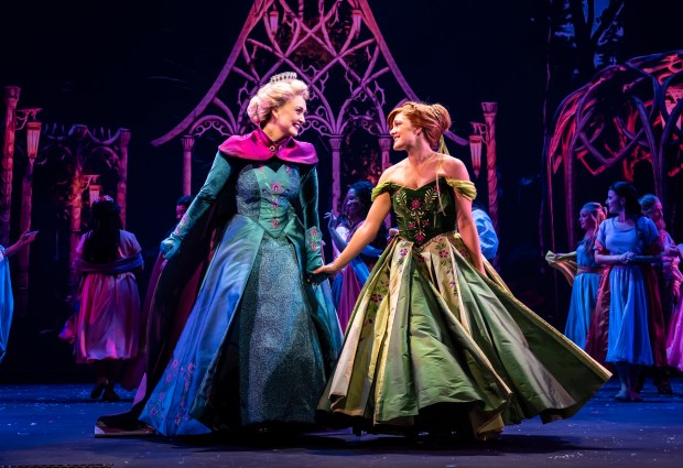 Emily Kristen Morris is Elsa and Beth Stafford Laird is Anna in "Frozen" at the Paramount Theatre in Aurora. (Liz Lauren)