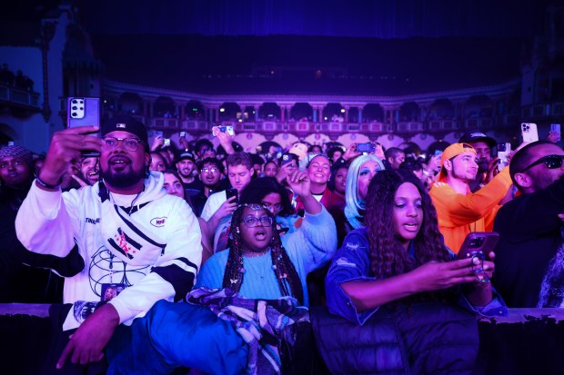 Fans watch Tinashe perform at the Aragon Ballroom, Nov. 13, 2024, in Chicago. (Armando L. Sanchez/Chicago Tribune)