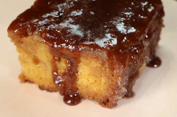 The cornbread with glaze at Sanders BBQ Supply Co. on West 99th Street in Chicago, Nov. 21, 2024. (Terrence Antonio James/Chicago Tribune)