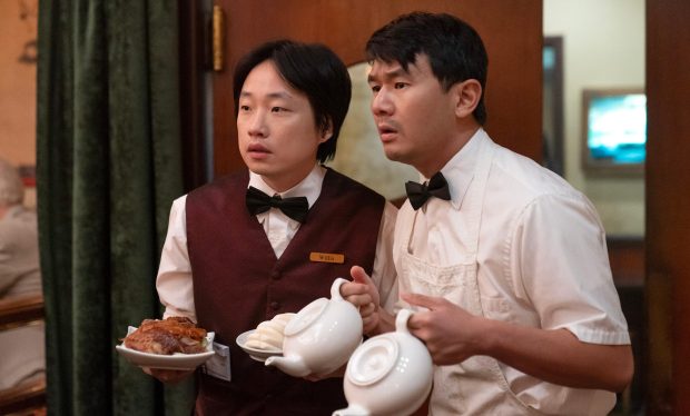 From left: Jimmy O. Yang and Ronny Chieng in "Interior Chinatown." (Mike Taing/Hulu)