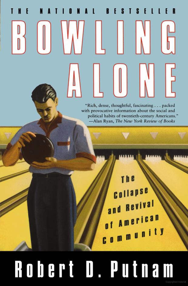 The cover image of Robert Putman's book "Bowling Alone: The Collapse and Revival of American Community" as seen in the documentary "Join or Die." (Abramorama)