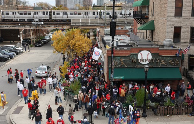 Fans pack Murphy's Bleachers pub before a game between Northwestern and Ohio State at Wrigley Field on Nov. 16, 2024, in Chicago. (John J. Kim/Chicago Tribune)