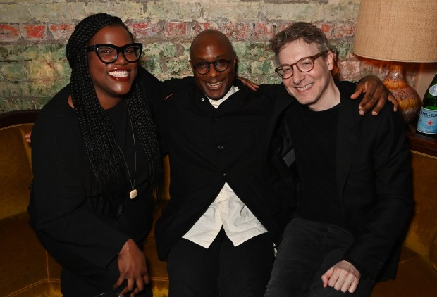 (L to R) Joi McMillon, Barry Jenkins and Nicholas Britell attend the Netflix 2024 BAFTA Awards after-party at Chiltern Firehouse on Feb. 18, 2024 in London, England. (Dave Benett/Getty Images for Netflix)