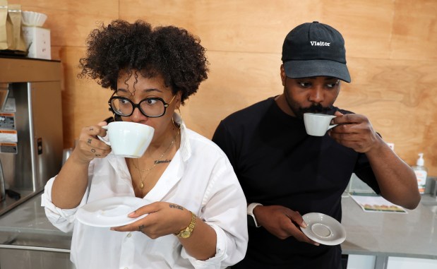 Monday Coffee co-founders and owners Amanda Christine Harth and Felton Kizer at their new North Lawndale business on 16th St. on Nov. 13, 2024. (Chris Sweda/Chicago Tribune)