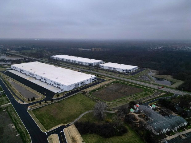 The Logistics Campus, a $500 million redevelopment of the former Allstate campus near I-294, Willows Road and Sanders Road is seen Nov. 25, 2024, in Glenview. The campus houses five massive warehouses that total more than 1 million square feet of space. (Stacey Wescott/ Chicago Tribune)