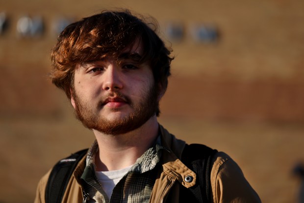 Taft High School student Gabriel Jackson Schaefer, 17, migrated to the US from Ireland when he was outside of the 41st Ward school on Tuesday, Nov. 12, 2024. (Chris Sweda/Chicago Tribune)