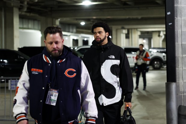 Chicago Bears quarterback Caleb Williams walks to the locker room before the Bears play the Green Bay Packers at Soldier Field on Nov. 17, 2024. (Armando L. Sanchez/Chicago Tribune)