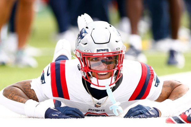 Patriots cornerback Christian Gonzalez reacts after a play against the Titans on Nov. 3, 2024, in Nashville, Tenn. (Johnnie Izquierdo/Getty)