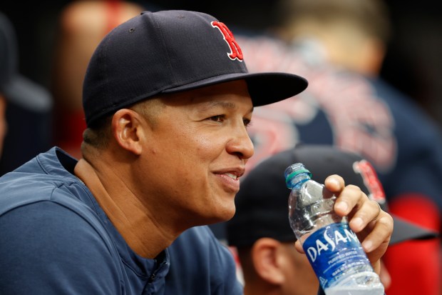 Red Sox acting manager Will Venable watches from the dugout during a game against the Rays on April 24, 2022, in St. Petersburg, Fla. (Scott Audette/AP)