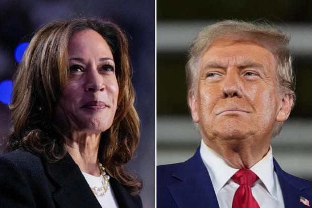 This combination of file photos shows Democratic presidential nominee Vice President Kamala Harris, left, speaking at a campaign rally in Charlotte, N.C., on Sept. 12, 2024, 2024, and Republican presidential nominee former President Donald Trump speaking a town hall campaign event in Warren, Mich., on Sept. 27, 2024. (AP Photo)