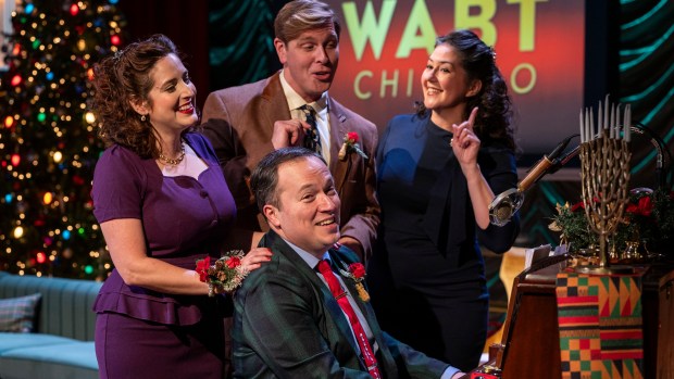 Dara Cameron, Brandon Dahlquist, Audrey Billings and Michael Mahler in "It's a Wonderful Life: Live in Chicago!" by American Blues Theater.