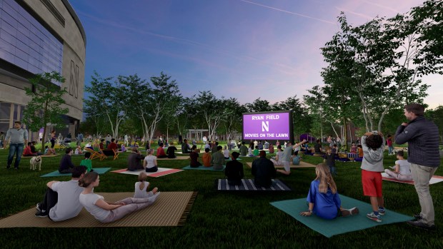 A rendering of the "Movie in the Park" night outside of Northwestern's new Ryan Field. (Northwestern University)