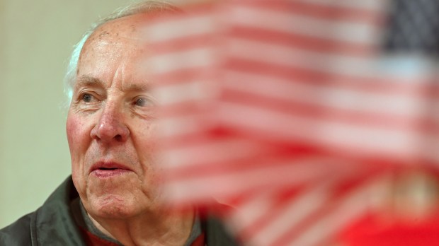 Jack Kopecky of Barrington, who was drafted to serve in the United States Army from 1965 to 1967, dines at Saint Matthew Lutheran Church (720 Dundee Ave.) at The Community Meal in Barrington on Nov. 12, 2024, the Tuesday evening after Veterans Day. (Karie Angell Luc/Pioneer Press)