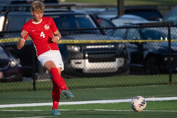 Crown Point's Landyn Hoyhtya passes the ball during a game against Lake Central on Wednesday, Aug. 28, 2024. (Kyle Telechan/for the Post-Tribune)