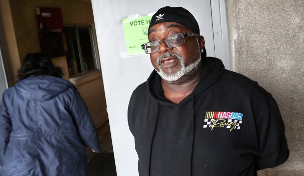 Darryl Wimbush relates his voting experience of Election Day at a polling place on 4th Ave. in Gary, In., Tuesday, Nov. 5, 2024. (John Smierciak / Post Tribune)