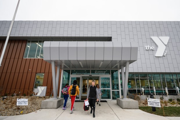 Members exit the newly-opened Hammond YMCA on Friday, Nov. 22, 2024. (Kyle Telechan/for the Post-Tribune)