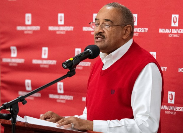 State representative Vernon Smith, D-Gary, speaks to local education leaders during the annual Northwest Indiana School Superintendents' Luncheon at Indiana University Northwest in Gary on Friday, March 1, 2024. (Michael Gard/for the Post-Tribune)