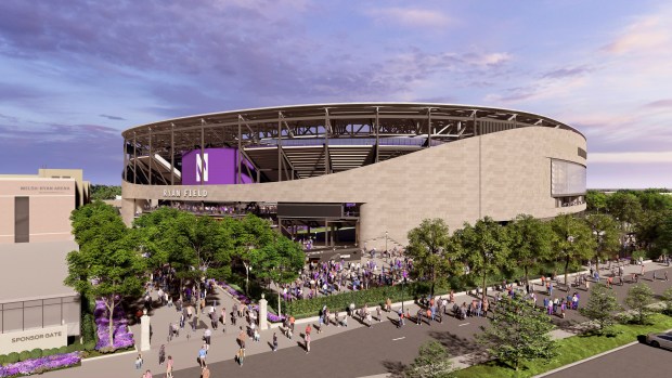 A rendering of Northwestern's new Ryan Field from Ashland Ave. (Northwestern University)