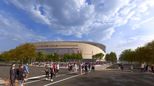 A rendering of Northwestern's new Ryan Field from Central St. (Northwestern University)