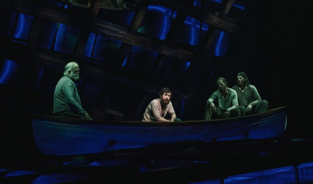 Wayne Duvall, John Gallagher Jr., Stark Sands and Adrian Blake Enscoe in "Swept Away" on Broadway at the Longacre Theatre in New York. (Emilio Madrid)