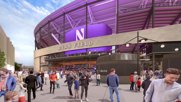 A rendering of Wildcat Village Entry outside of Northwestern's new Ryan Field. (Northwestern University)