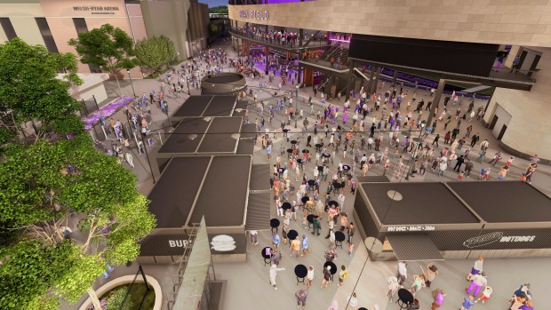 A rendering of Wildcat Village Entry outside of Northwestern's new Ryan Field. (Northwestern University)