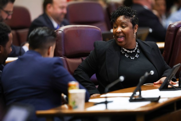 Ald. Monique Scott, 24th, during a Chicago City Council meeting at the City Hall on April 17, 2024. (Eileen T. Meslar/Chicago Tribune)