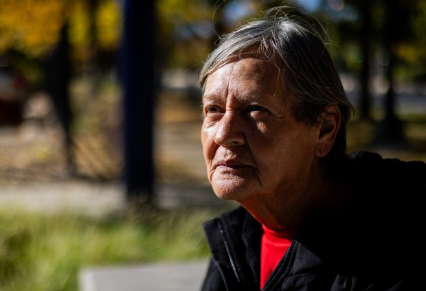 Lana Espinoza-Ake on Oct. 24, 2024. Her unhoused friend Joey De Giraud D'Agay died in Dec. outside of the city-run warming center and emergency shelter connection center, Garfield Community Service Center, in the Garfield Park neighborhood of Chicago. (Tess Crowley/Chicago Tribune)