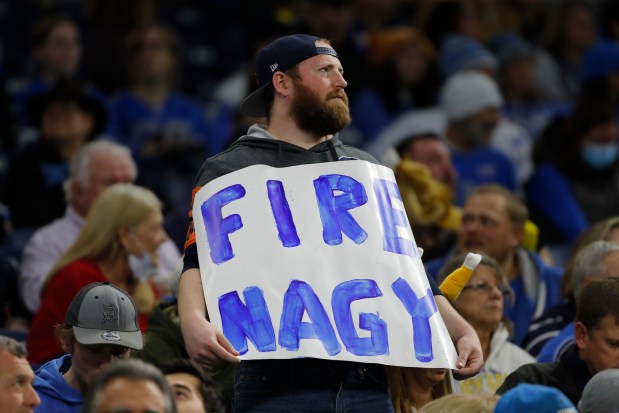 A Chicago Bears fan before the Detroit Lions host the Bears at Ford Field in Detroit, Nov. 25, 2021. (José M. Osorio/ Chicago Tribune)