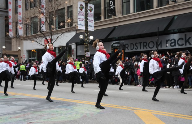 Performers march down State Street during the 90th Chicago Thanksgiving Parade on Nov. 28, 2024. (Antonio Perez/Chicago Tribune)