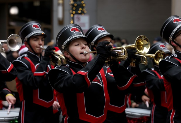 Performers march down State Street during the 90th Chicago Thanksgiving Parade on Nov. 28, 2024. (Antonio Perez/Chicago Tribune)