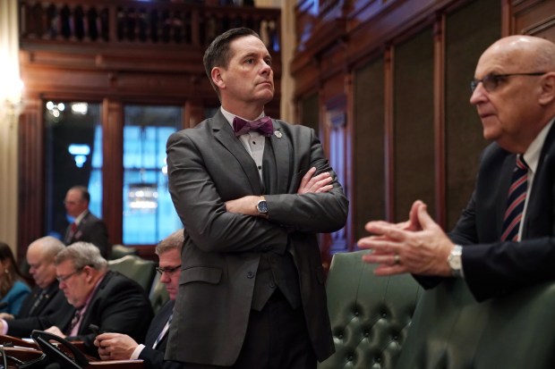 Then-state Rep. Tim Butler (R-Springfield) on the House floor at the Illinois State Capitol in Springfield, Jan. 29, 2020. (E. Jason Wambsgans/Chicago Tribune)