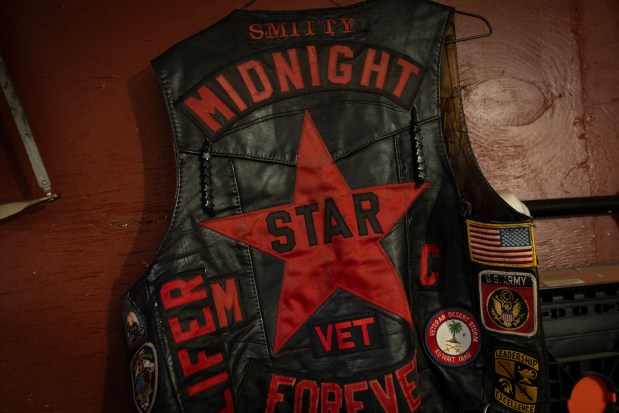 A vest of Louis Smith from the Black motorcycle club he helped found. Smith is an Army veteran who served for more than 20 years and then ran the ROTC program at Carver Academy. (E. Jason Wambsgans/Chicago Tribune)